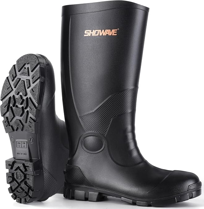 Showave Men's Rain Boots with Steel Shank Waterproof Rubber Boots
