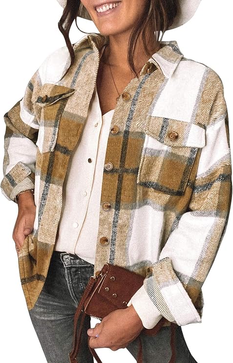 DOROSE Women's Flannel Shirt Long Sleeve Shakets Button Down Thick Plaid Jackets Coats Fall Winter