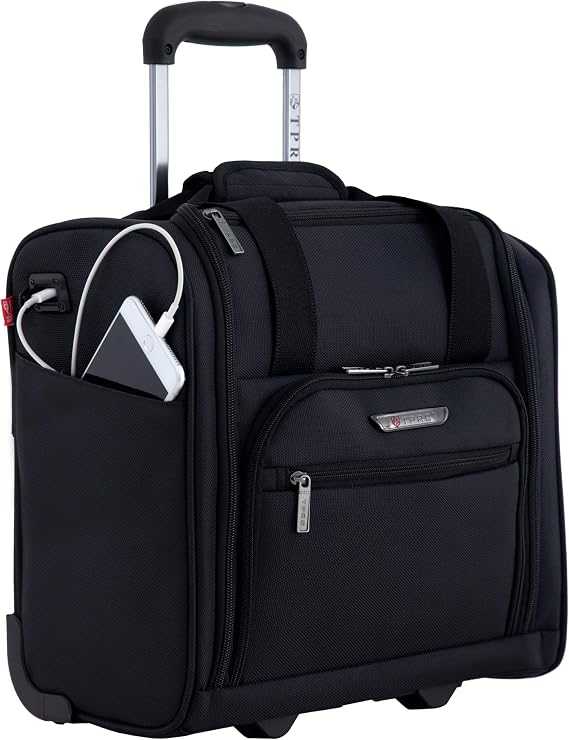 TPRC 15 Underseat Carry-On Luggage Airline Approved Personal Item with USB Charging Port, Black