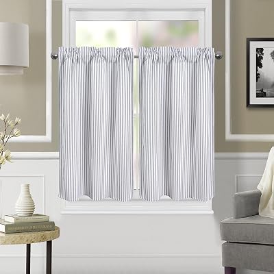 Farmhouse Stripes Textured Drapes for Living Room Stripe Pattern Window KitchenCafe and Bathroom Tier Set of 2, 29 Wx36 L
