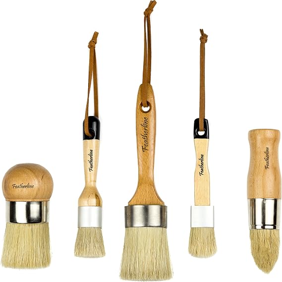 Featherline Series Pro Advanced Chalked Paint & Waxing 5 Brush Set | Top Results for Wax and Painting Projects | Use with All Brands of Chalked Paint