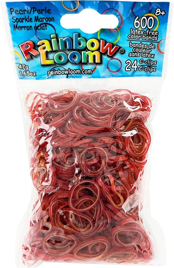Rainbow Loom Pearl Collection: Sparkle Maroon Rubber Bands with 24 C-Clips (600 Count)