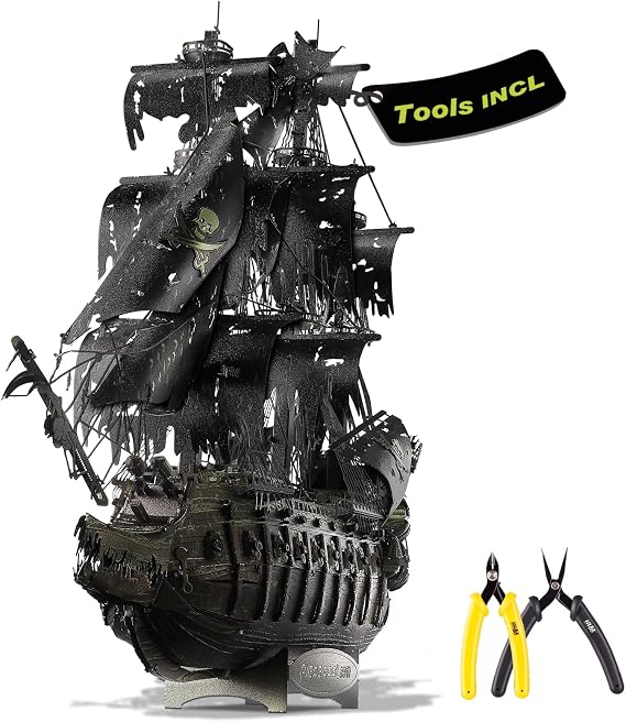 Piececool 3D Puzzles with DIY Tool Sets, Flying Dutchman Pirate Ship Model Building Kits, Difficult 3D Metal Puzzles for Adults, Great Christmas Birthday Gifts