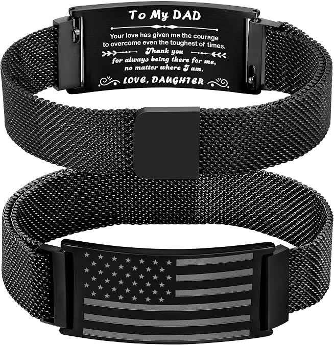 To My Dad/New Dad/Stepdad/Father-in-Law Bracelet, Adjustable Stainless Steel American Flag Bracelet Birthday Gifts Jewelry for Men Boys