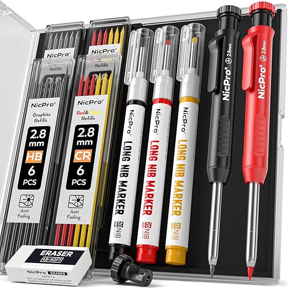 Nicpro CP1000 Carpenter Pencils with Sharpener, 2 Pack
