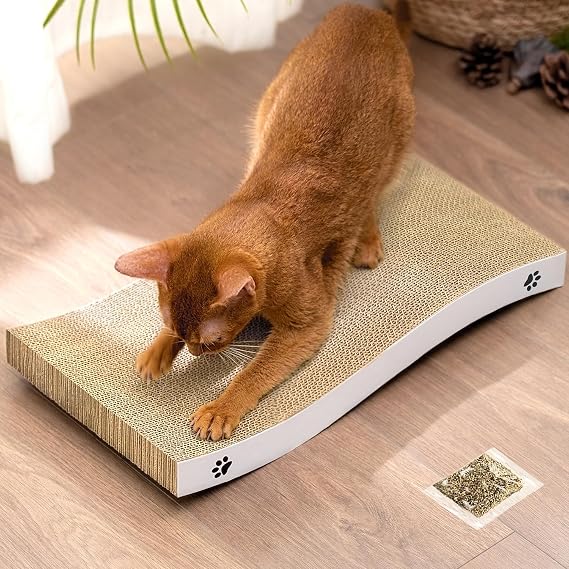 Cat Scratching Board, Durable Scratch Pad, Corrugated Cardboard Cat Scratcher for Indoor Cats, Heavy Duty, Double-Sided Usability, Recyclable with Catnip, Large, 1 Pack