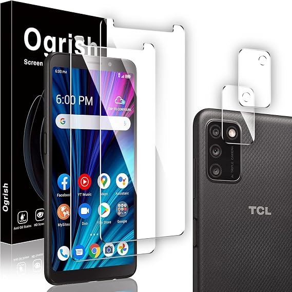[2+2 Pack Screen Protector for Alcatel TCL A3X (A600DL) and Camera Lens Protector - Tempered Glass,Anti-fingerprint,Shatter Proof,HD Clarity