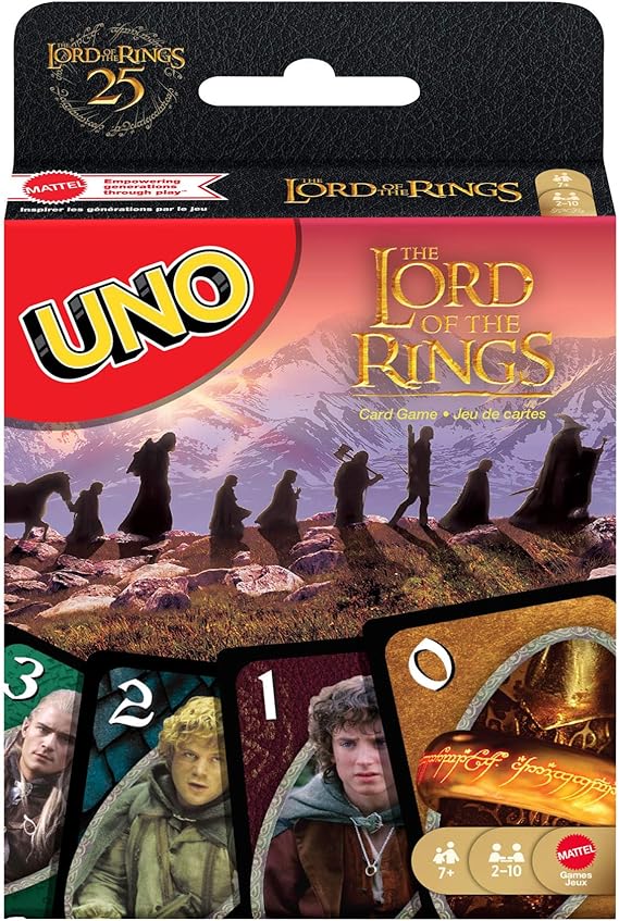 Çocuklar, yetişkinler, aileyle bir araya gelinen akşamlar, seyahatler ve kamp günlerine uygun, film serisinden ilham alan Mattel UNO Lord of the Rings Kartlar, JMF13