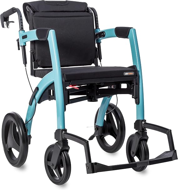 Rollz Motion 2.1 Island Blue - 2 in 1 Rollator Walker Wheelchair Combo - Foldable Transport Chair - Rollator Wheelchair Combo - Modern Design and Ultimate Support (Small)