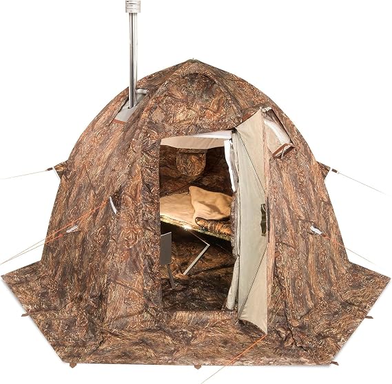 Russian-Bear Hot Tent with Stove Jack for 1-3 People All-Season for Camping Fishing Hunting Double Layer Waterproof Tent with Windows UP2-Mini Camouflage
