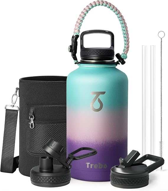 Trebo Insulated Water Bottle 2 L Stainless Steel with Paracord Handle & Bag