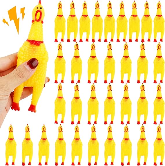 34 Pcs 6.3 Inch Squeaky Rubber Chickens Screaming Chicken Bulk Yellow Squawking Chicken Dog Toys for Kids Adults Party Prank Novelty Favors Family Game Toys Noise Maker