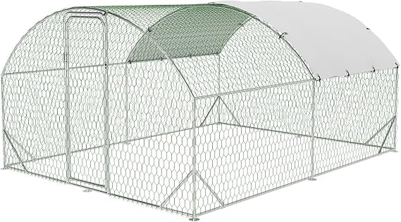 Walk in Chicken Run, Large Metal Chicken Coop, Dome Poultry Cage with 4 Corner Reinforcement Ribs, Pet Playpen for 15-21 Chickens, Hens, Ducks, Rabbits, 9.8 w x 13.1 l x 6.6 h Ft, Silver