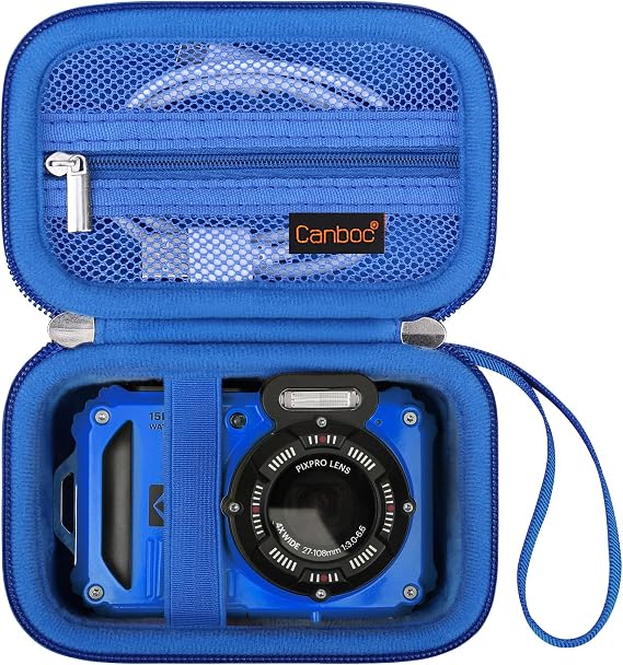 Canboc Carrying Case for Kodak PIXPRO WPZ2 Rugged Waterproof Digital Camera | Mesh Pocket fits USB Cable, Blue (Case Only)
