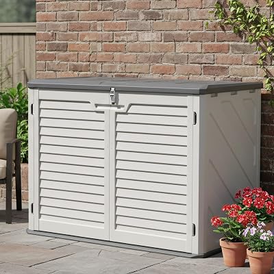 35 Cu.Ft Outdoor Storage Shed, Waterproof Horizontal Resin Cabinet for Trash Cans, Lawn Mowers, Generators, and Garden Tools, White