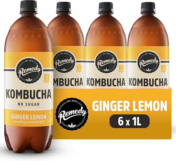 Remedy Ginger Lemon Sparkling Kombucha Tea, 6 x 1 Litre Bottles
