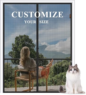 MAGZO Customizable Pet Proof Magnetic Screen Door 35 - 40 Width, Best Vinyl Coated Polyester Material Dog Cat Resistant Heavy Duty for Sliding Door, Walk Through Freely, Hands-Free Entry, Black