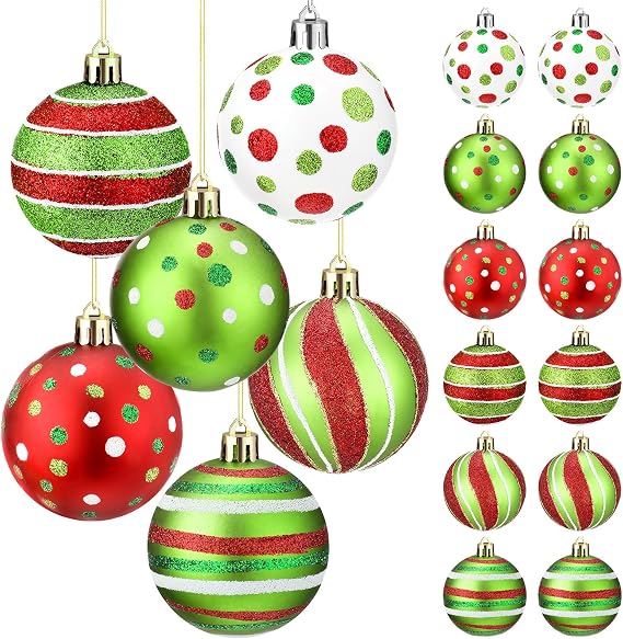 Liliful 12 Pcs Christmas Tree Decoration Ball Ornament, Red White and Green