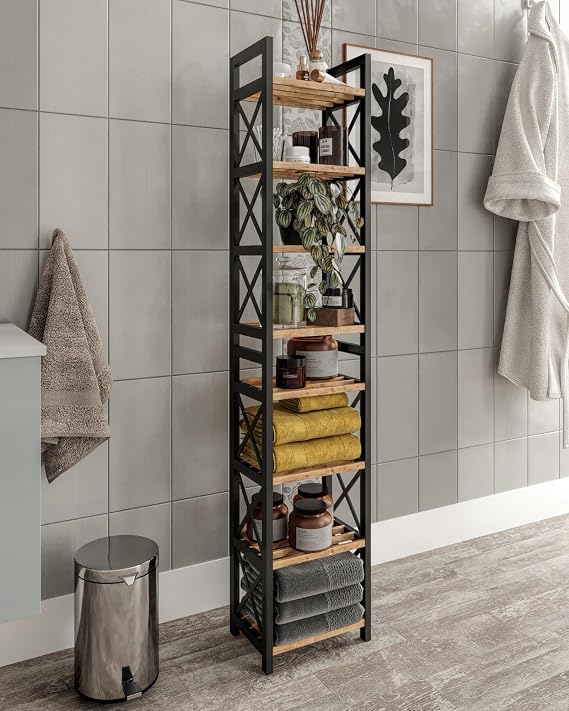 Dekoratif Banyo Rafı Organizer – Retro Tasarımlı Çok Amaçlı Düzenleyici Raf, Ahşap Çam Raflı, Dayanıklı Plastik Gövdeli, 3 Katlı Banyo ve Ev Organizeri, Kolay Kurulumlu (Siyah, Medium, 8)