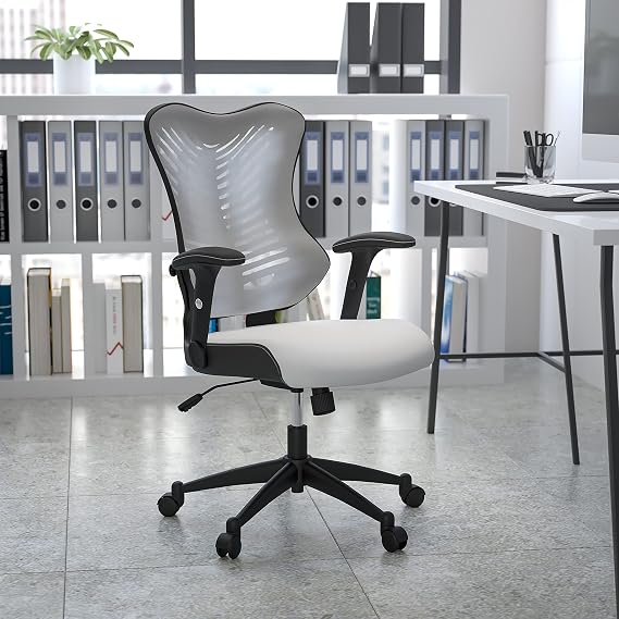 High Back Designer White Mesh Executive Ergonomic Office Chair - Adjustable Arms