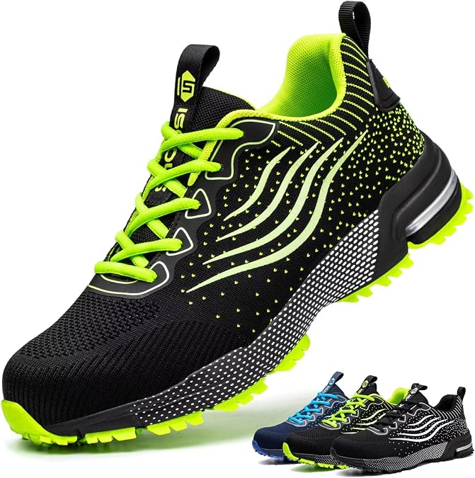 ISOOUS Steel Toe Shoes for Men Women Lightweight Safety Shoes Comfortable | Cushion Steel Toe Sneakers Indestructible Work Shoes Non Slip Breathable Industrial Construction Kevlar Anti-Puncture Unisex