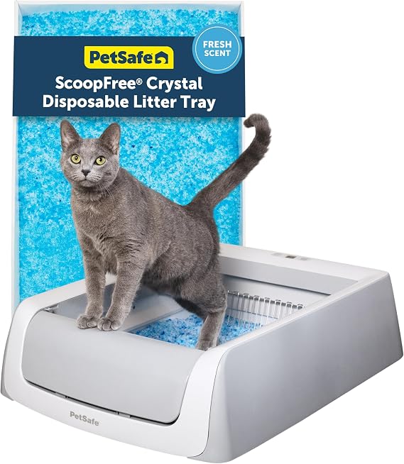 PetSafe ScoopFree Crystal Pro Legacy Self-Cleaning Automatic Litter Box - Uncovered Motion-Sensing Cat Box with Integrated Health Counter - Includes 1 Disposable Crystal Litter Tray
