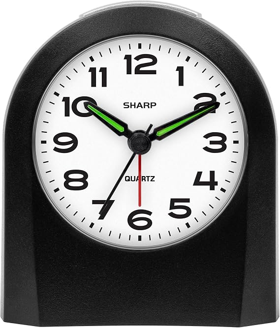 Sharp Battery-Powered Analog Alarm Clock, Silent Sweep, Snooze and Light