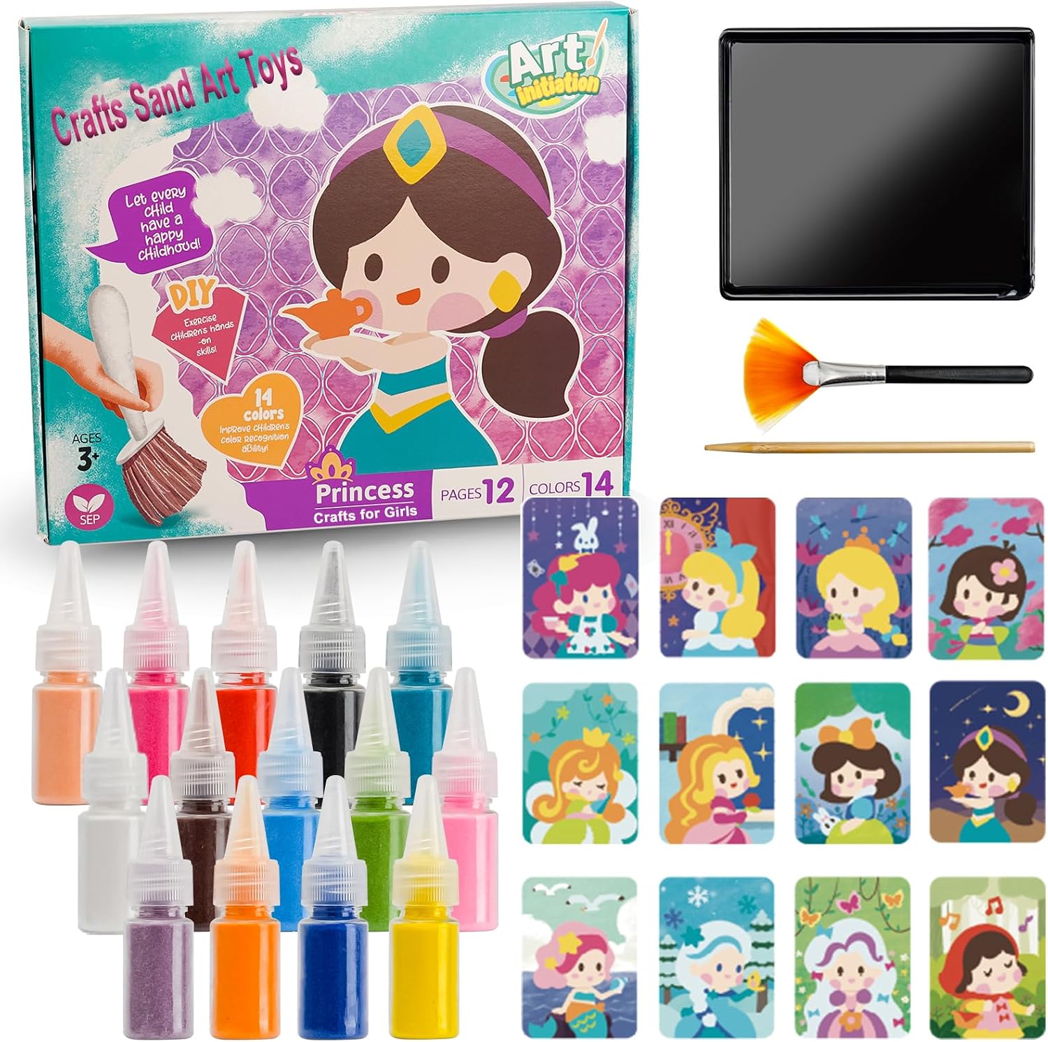 TNOONE Sand Art Kits for Kids,Crafts for Girls Ages 6-8,Princess DIY Creative Learning Toys,Ideal Gifts for Boys