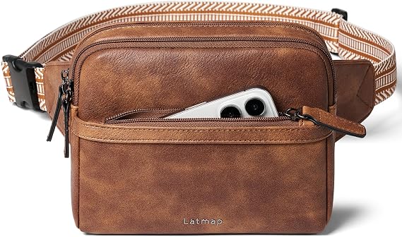 LATMAP 3L Fanny Packs Belt Bag for Women Small Everywhere Crossbody Bag Waist Packs Faux Leather Sling Chest Travel Purse