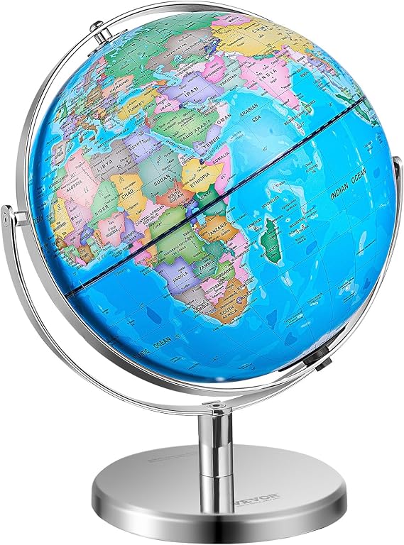 VEVOR Illuminated World with Stand, 13 in/330.2 mm, Educational Earth Globe with Stable Heavy Metal Base HD Printed Map and LED Night Lighting, 720 Spinning Globe for Kids Classroom Learning