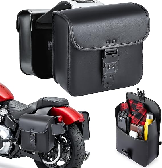Nomad Motorcycle Saddlebags 16L (8Lx2) Universal Throw Over Saddle Bag for Cruiser, Touring & Chopper Bikes Heavy Duty, Waterproof, Secure Numeric Lock, Easy Mount, Rider Storage