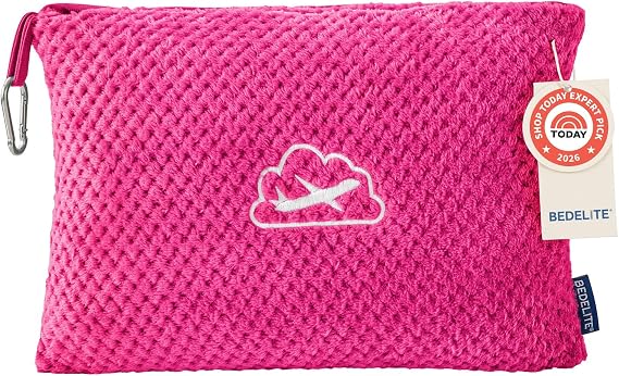 BEDELITE Travel Blanket with Bag, Jacquard Fleece Blanket 65"x40", Hot Pink | Ultra-soft Airplane Blanket, Luggage Sleeve & Backpack Clip, Travel Essentials for Women, Foldable as Pillow for Long Flight
