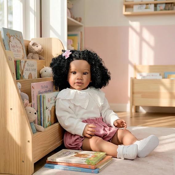 Anano Lifelike Big Size Reborn Baby Dolls Black Girl, 26 Inches African American Soft Baby Doll Cloth Body Real Life Biracial Toddler Reborn for Kids Bed Time Playmate