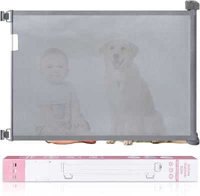 Babepai Retractable Baby Gate Door Grey, Extra Wide Baby Safety Gate and Pet Gate for Stairs, Doors, and More, Fabric Baby Gate Mesh Safety Gate 71 Wide IndoorOutdoor, Grey