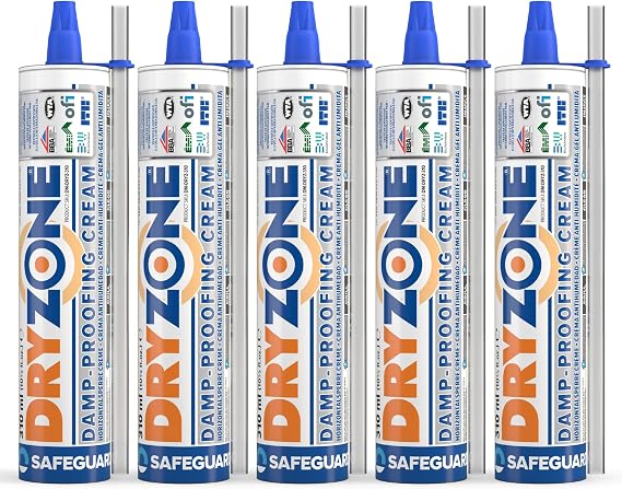 Dryzone DPC Damp Proofing Course Cream - 310ml x 5 - High-strength Dpc Injection Cream for Rising Damp treatment in Walls. BBA & WTA Approved