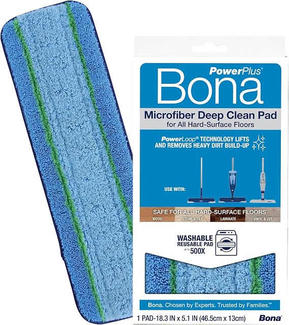 Bona Mop Microfiber Deep Cleaning Pad for Hardwood & Hard Surface Floors - 1-Pack - For Use With Bona Mops - Dual Zone Cleaning