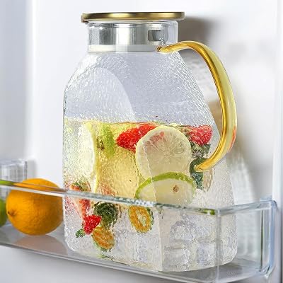 Glass Pitcher, Mituer 60oz Glass Water Pitchers with Handle and Lid, Tea Pitcher for Fridge, Iced Tea, Coffee Milk, Juice