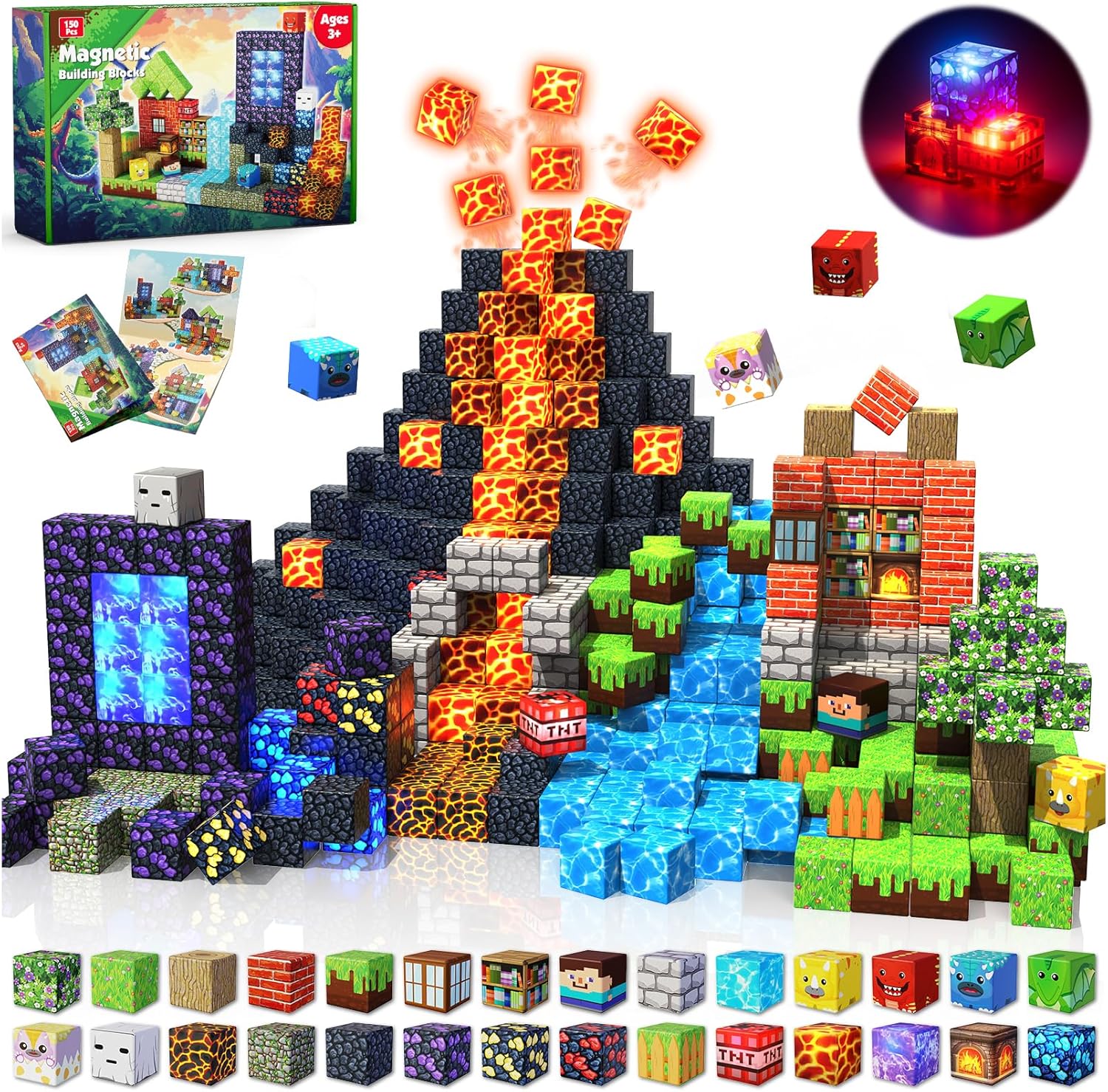 Magnetic Building Blocks, Dark Light 150 Pcs Original Craft STEM Toy Set, Kids Learning Educational Construction Sensory Toys for 3 4 5 6 7 8 9 10 Year Old Boys Girls Gift