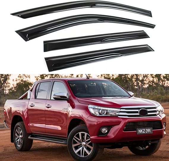 IG Window Visor for Toyota Hilux Double Cab 2005-2015, Rain Guard Tape-On Durable Wind Side Vent Window Deflector Mugen Style, 2005 2006 2007 2008 2009 2010 2011 2012 2013 2014 2015