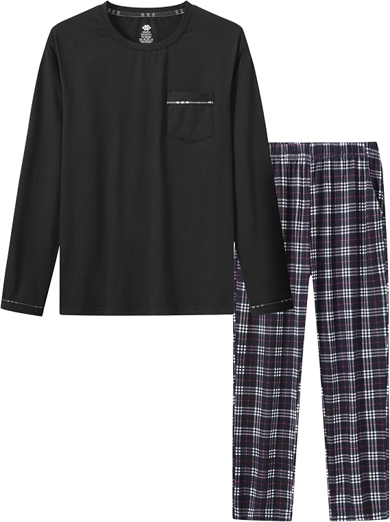 MoFiz Men's Pajamas Plaid Sets Sleepwear Sleep Long Sleeve Shirts and Pants Pajama Set Soft Mens Pjs Lounge Set with Pockets