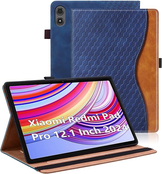 Case for Xiaomi Redmi Pad 2 Pro (2025) / Xiaomi Redmi Pad Pro(2024) / POCO Pad M1 PU Leather Multi-Angle Viewing Folio Case Protective Stand Cover with Front Pocket and Fixing Band, Dark blue