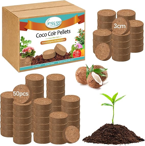 Legigo 50 Pcs 30mm Organic Coco Coir Pellets, Seed Starter Soil Pods