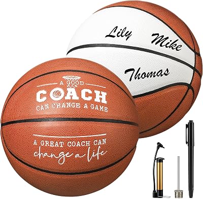 Seematn 3 Pcs Autograph Basketball with Signature Pen and Pump Thanks Custom Basketball Coach Gifts Set Two Panels Signature Official Size Coach Gifts for Sports School College Graduation