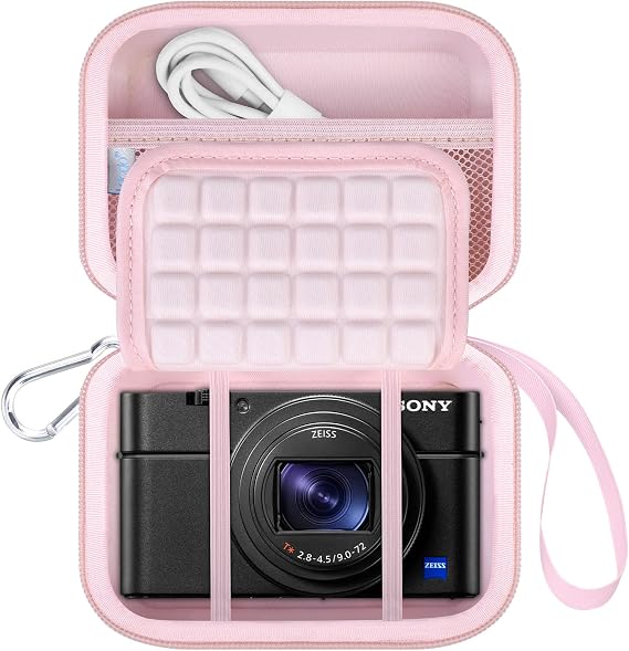 Lacdo Camera Carrying Case for Sony RX100 VII/ RX100 VI/ RX100 V/ RX100 IV/ RX100 III Compact Digital Camera, Point and Shoot Vlogging Camera Bag, Mesh Pocket fits Batteries, USB Cable, Pink
