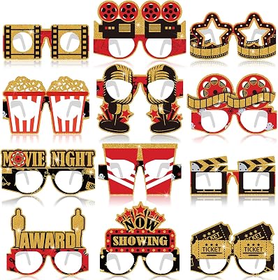 36 Pieces Movie Night Party Paper Eyeglasses Red Paper Glasses Movie Theater Decorations Now Showing Photo Booth Props Glasses Kit for Night Birthday Party