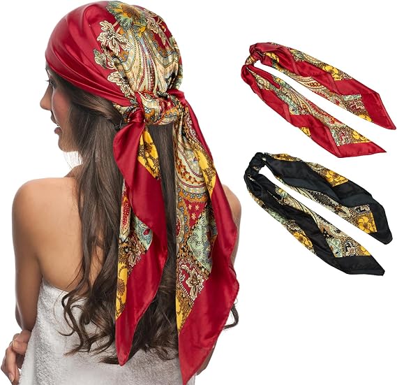 Senker Fashion 2Pcs 35" Silk Head Scarf for Women