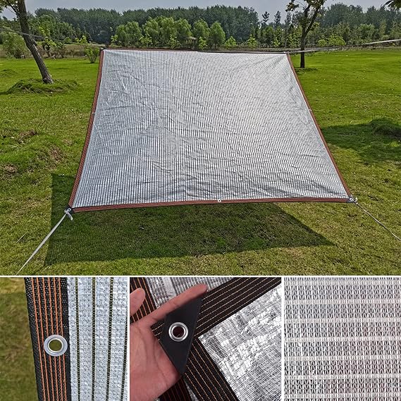 Aluminet Thermal Reflective Shade Cloth 99%, Silver Shade Fabric Roll with Grommets, Outdoor Shading Fence Screen for Shade and Rain, Durable Mesh Tarp with Taped Edge for Deck, Patio, Porch, Car ( Co