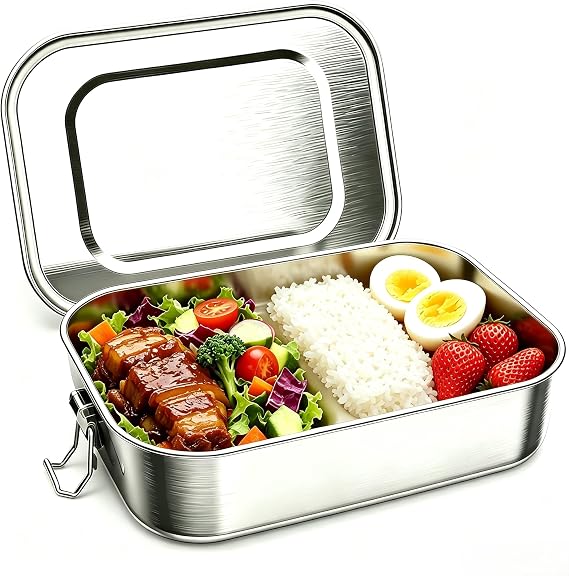 1400ML Stainless Steel Bento Lunch Box for Adults Kids School Work Travel | Secure Lock Clip Design, Prevents Spillage, Spacious Non-Partition Interior, Lightweight, Holds Salad and Sandwiches