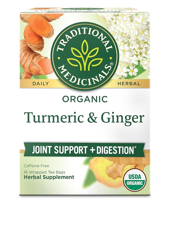 Traditional Medicinals Organic, Turmeric Tea with Ginger & Meadowsweet - Supports Normal Response to Inflammation - Kosher, Non-GMO, Caffeine-Free, Compostable - 16 Tea Bags
