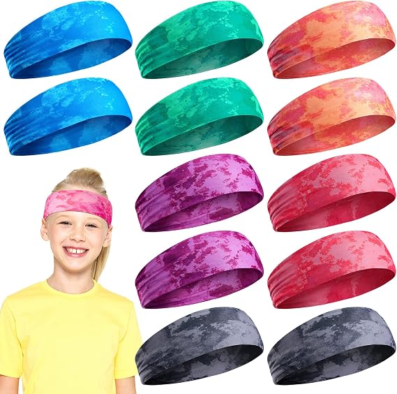 Jerify 12 Pieces Girls Sports Headband Athletic Sweatbands, Tie Dye